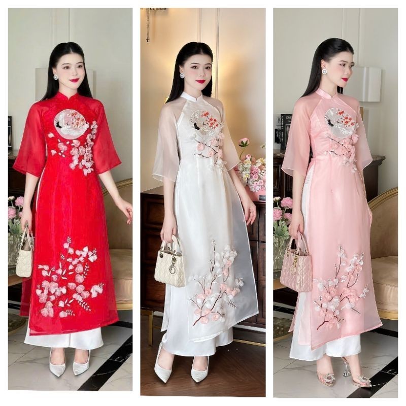 (รูปถ่ายจริงถ่ายเอง) อุเยน ดาว ปฏิรูป ไปที่ ได 3 สี แดง ชมพู ขาว เนื้อไหมออแกนซ่าปักอย่างดี