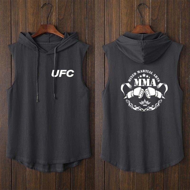 เสื้อยืดแขนสั้น มีฮู้ด พิมพ์ลายมวยไทย UFC Fighting MMA Mixed Fighting Martial Arts สไตล์จีน