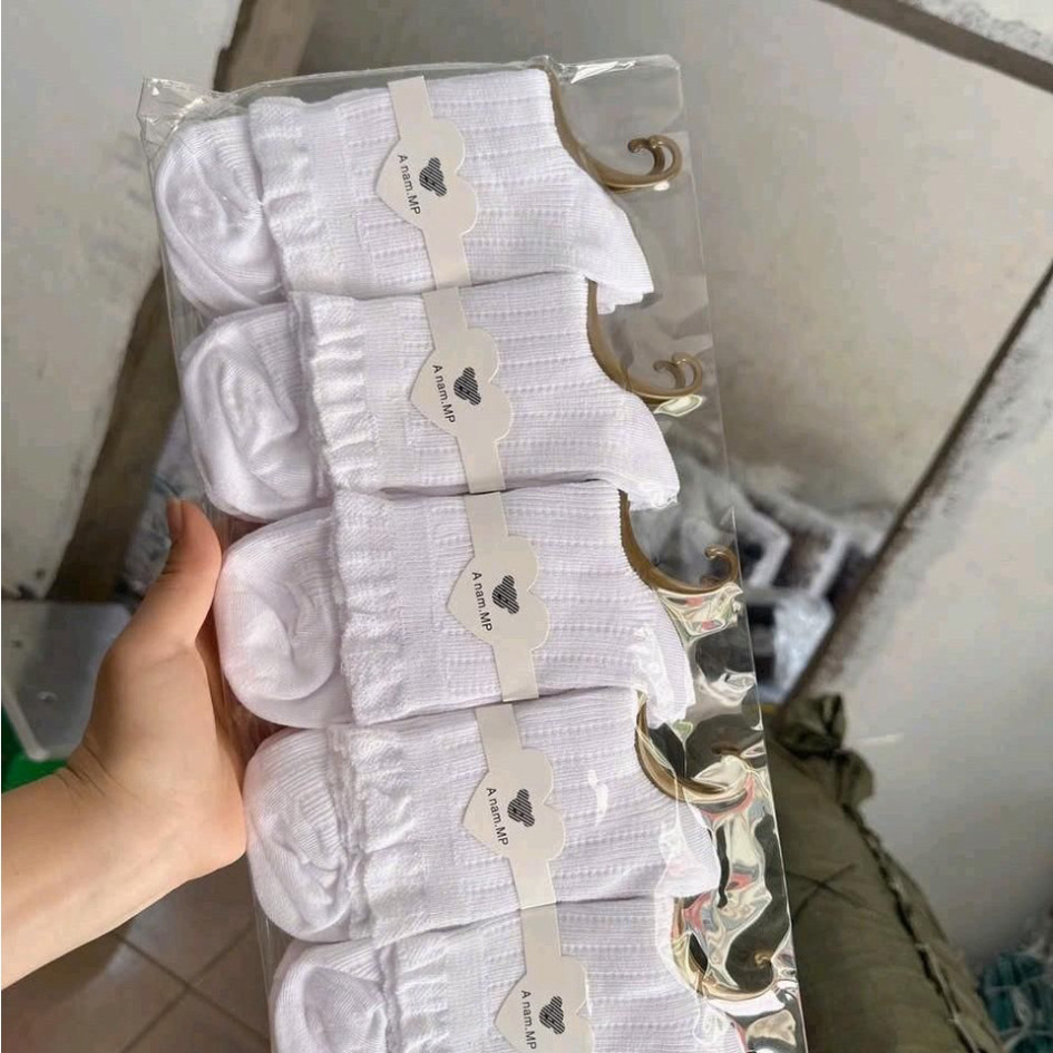 คอมโบ 5 คู่ผู้หญิงถุงเท้าสีขาวเต็มคอปกระบายสไตล์สุดๆสวยสุดๆ HVL