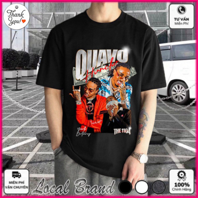 QUAVO Local Brand Cotton 100 เสื้อยืดแขนสั้นสําหรับผู้ชายและผู้หญิง (AT1300L - รวมวิดีโอภาพถ่ายจริง)