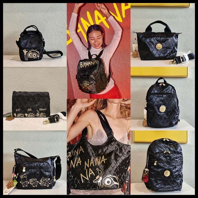 กระเป๋า K กระเป๋าลิง loves minions Co-Branded Series กระเป๋าเป้สะพายหลัง/กระเป๋าเป้สะพายหลังสีดําทอง