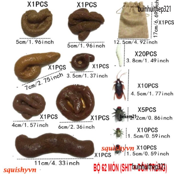 7 ประเภท OF SHIT และ 55 weevils ในถุงผ้า รูปทรง Shit Beach ขนาดใหญ่ สกุชชี่มินิเนื้อนุ่มและแข็ง Shit