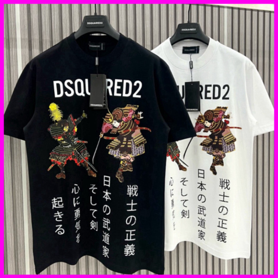 DSQ Samurai เสื้อยืดผู้ชายพิมพ์ลายญี่ปุ่น เสื้อยืดทรงหลวม Unisex Dsquared2 Super Hot 2024 89 ...
