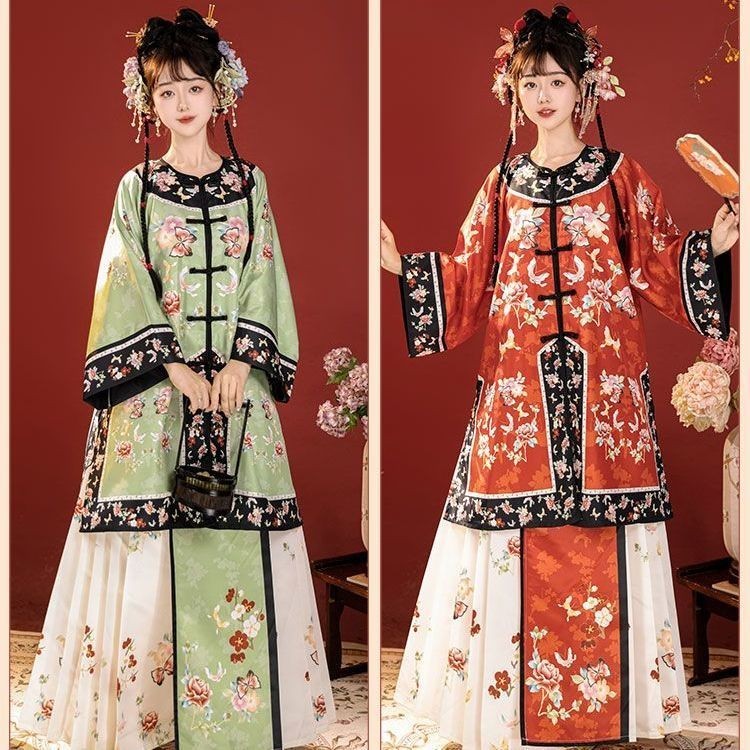ของแท้ Hanfu Auspicious: Ge Ge Fu, Qing Dynasty Princess, Original Hanfu Auspicious] Gege Fu Qing Dynasty Princess Qing Han คอกลม พิมพ์ลาย สไตล์เรโทร แฟชั่นฤดูใบไม้ร่วง สําหรับผู้หญิง
