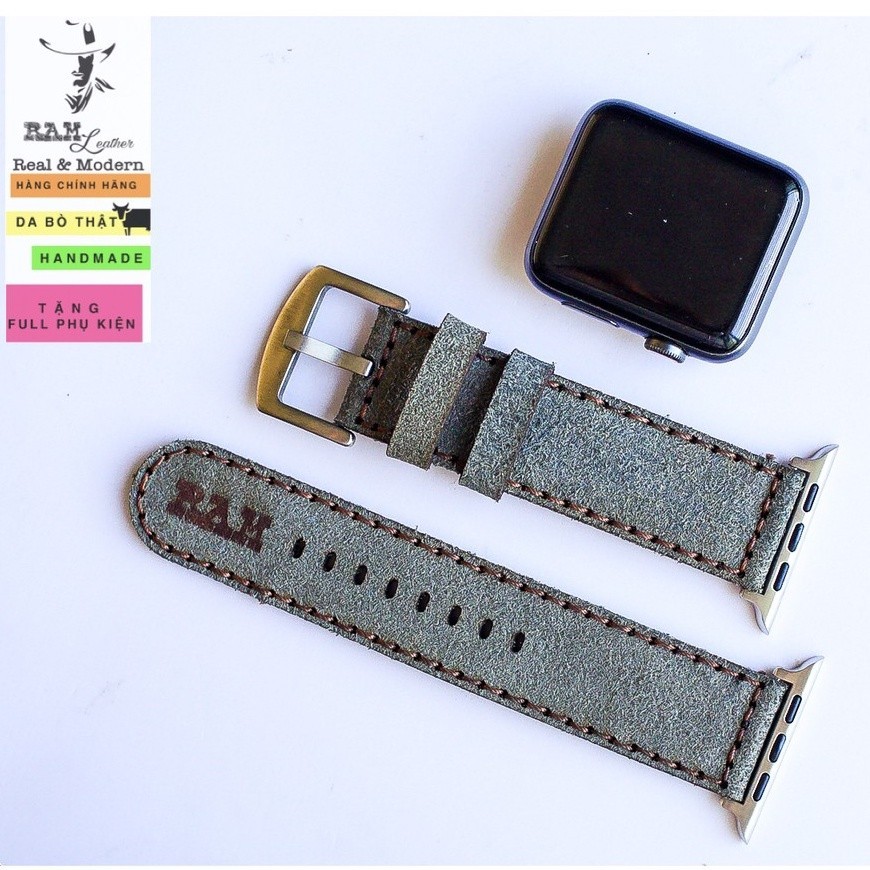 Handmade AW สายนาฬิกาหนังกลับสีเทาแท้ RAM Leather Bauhaus Design ทนทานสุดๆ