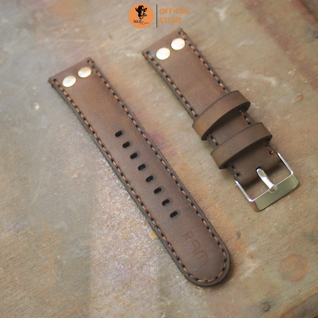 Earth Brown Cowhide Handcrafted Watch Strap - RAM หนัง Pilot Bauhaus 1950 18mm, 19mm, 20mm, 21mm,22mm, Casio 1200, iwatch