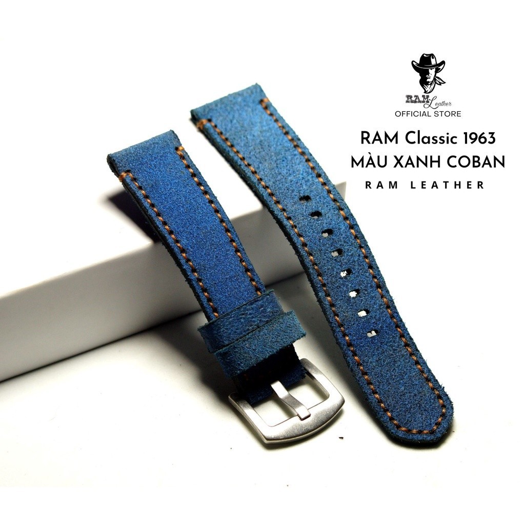 Handmade RAM Leather 1963 สายนาฬิกาหนังวัวแท้ Turquoise Super Durable 18mm, 20mm, 22mm, Casio 1200, iwatch AW