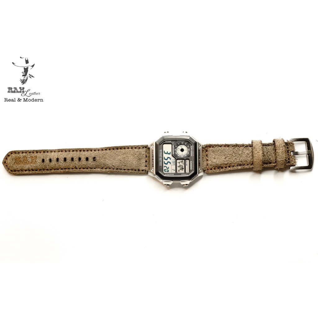 Sa Super ทนทานสายนาฬิกาหนังวัว handmade Ram 1969 Desert Sand Gold สําหรับ Casio AE 1200 WHD / 1300 /