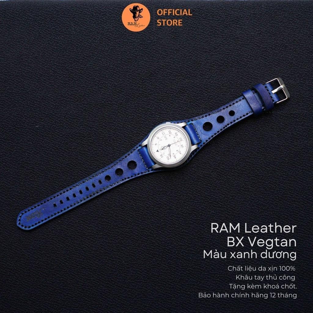 Vegtan RAM Bunstrap BX Navy Blue Cow Leather Watch Strap ขนาด 22mm, 21mm, 20mm, 19mm, 18mm, AW, Casio 1200