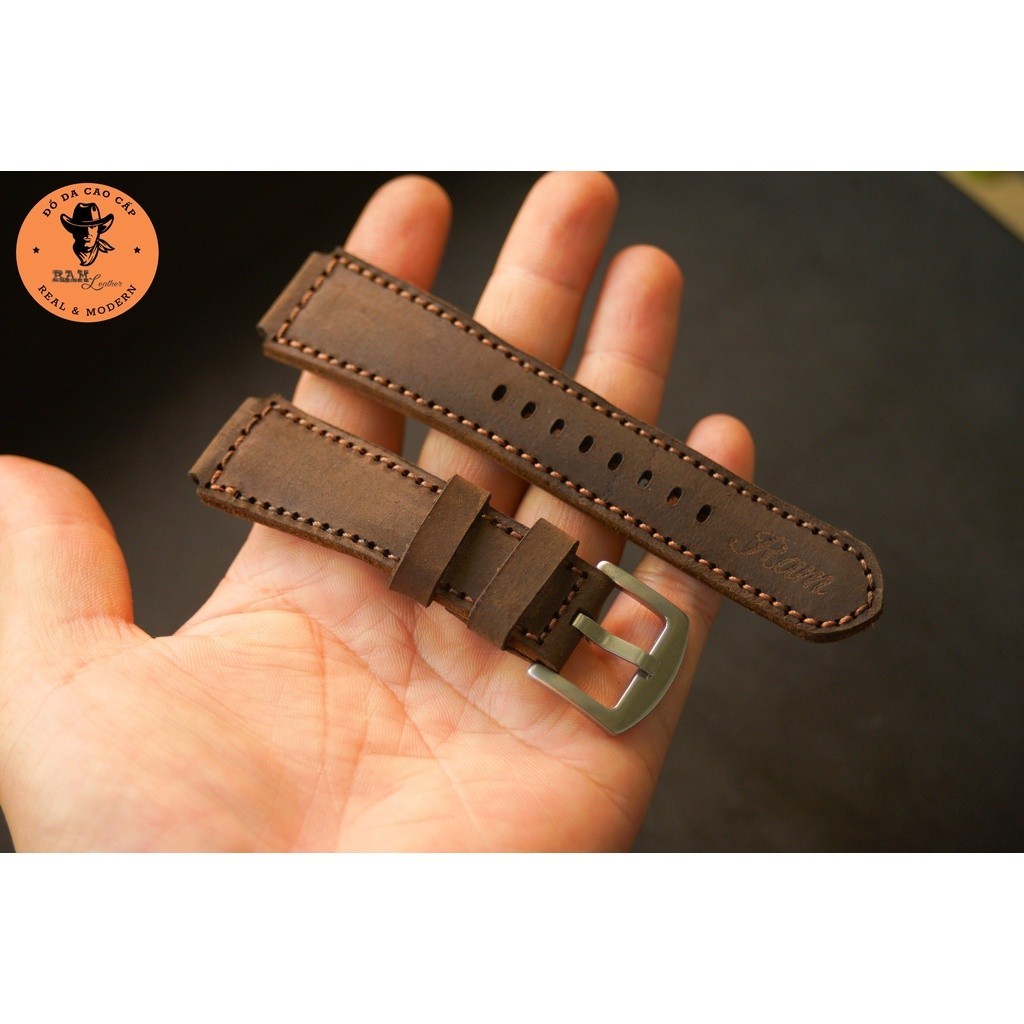 Earth Brown Horse Wax Leather Watch Strap - RAM Classic 1950 ขนาด 22mm,21mm,20mm, 19mm, 18mm, AW, Casio 1200