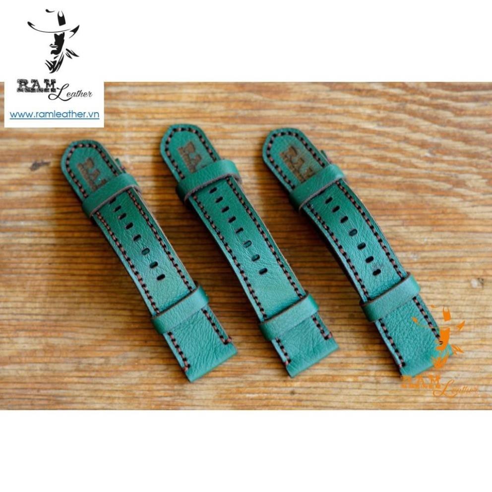 Ram Green Watch Strap - หนังวัวทนทาน , เย ็ บมือสีเขียวสวยขนาด 22mm, 21mm, 20mm, 19mm, 18mm, AW, Casio 1200