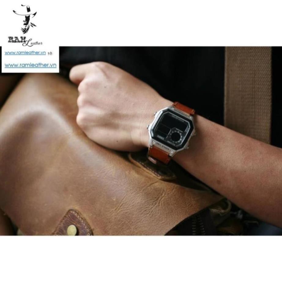 สายนาฬิกาหนังวัวแท้สําหรับ Seiko 5 / Casio AE 1200 WHD / Casio AE 1200 WH / Casio 1200WHD / 1000W / 