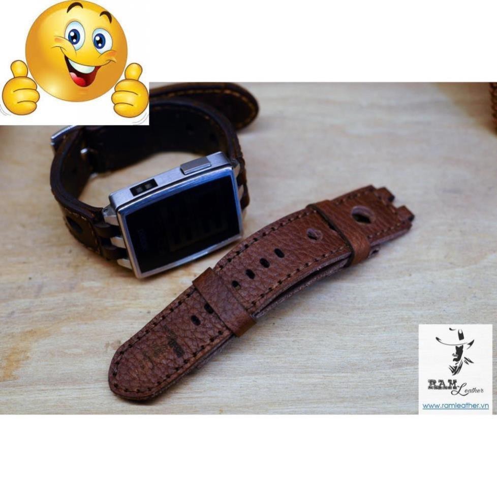 RAM LEATHER GENUINE COW LEATHER PEBBLE STEEL WATCH STRAP - สินค้าของแท้