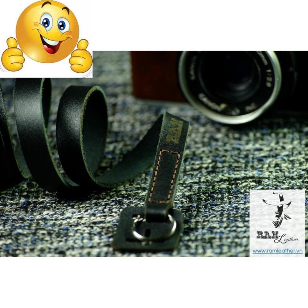 VINTAGE BLACK COW LEATHER CAMERA STRAP – RAM A2 BLACK.