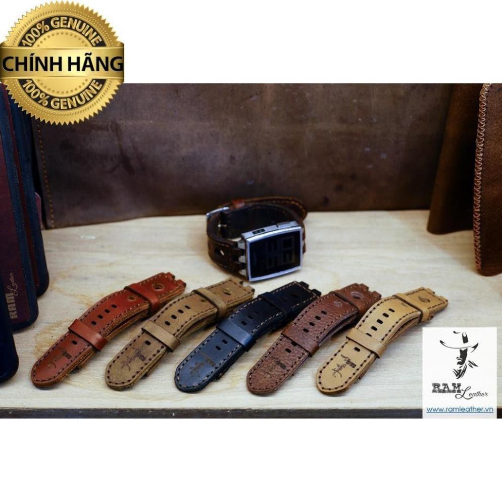 REM LEATHER GENUINE COW LEATHER PEBBLE STEEL WATCH STRAP - สินค้าของแท้