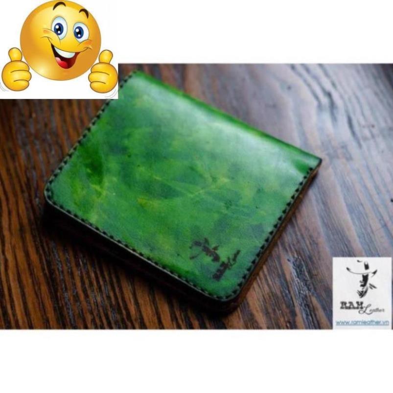 RM LEATHER VERTICAL GREEN BRONZE DRUM กระเป๋าสตางค์หนัง COW ของแท้