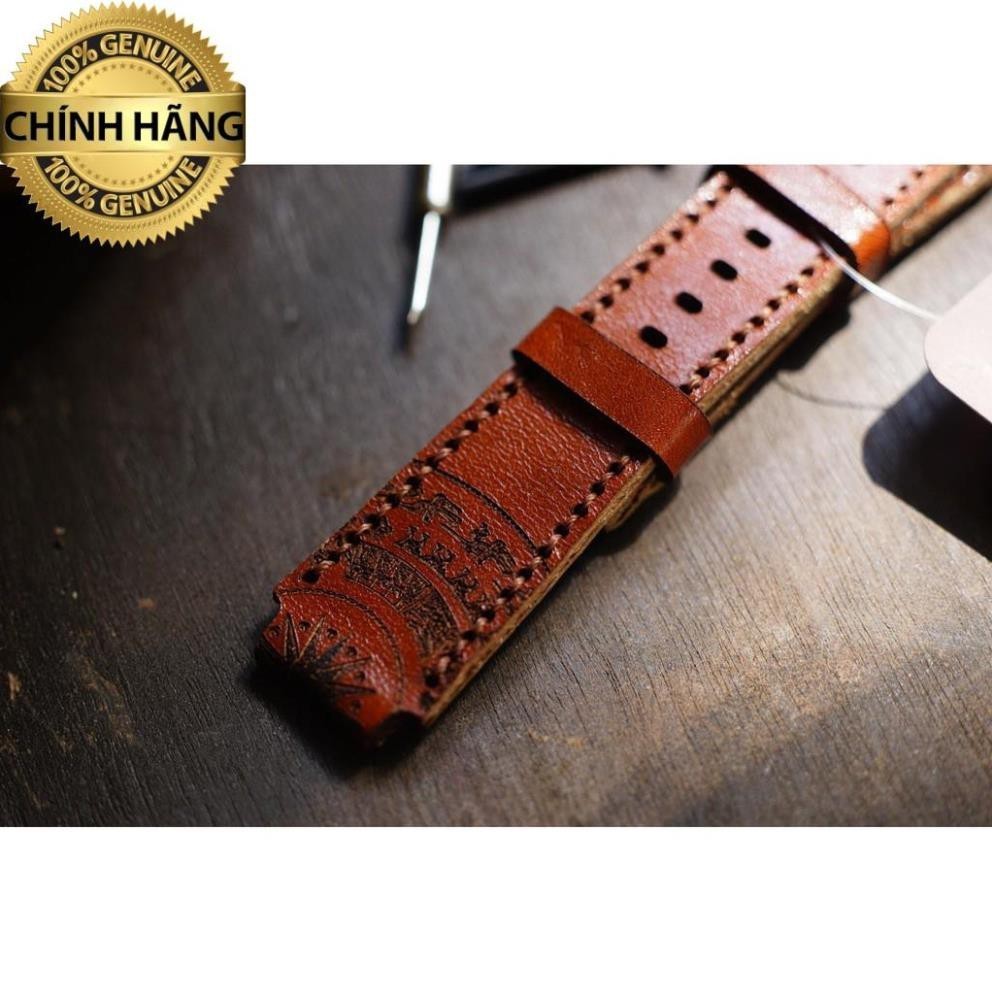 (ฟรี LOCK+POT+BAND REPLACEMENT TREE) COW LEATHER WATCH STRAP REAME RED BROWN VACHETTA WATCH DRUM.