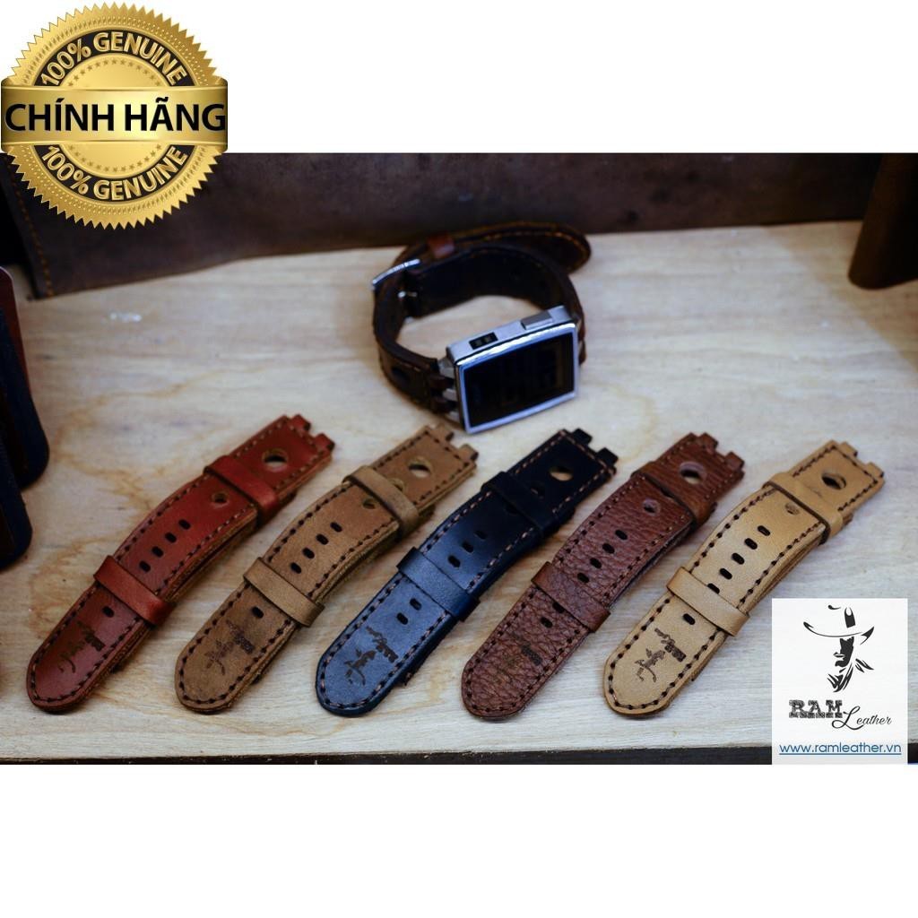 RM GENUINE COW LEATHER PEBBLE STEEL WATCH STRAP - สินค้าของแท้
