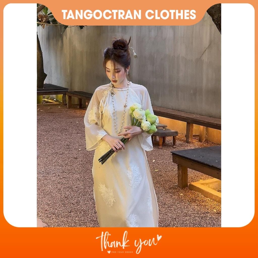 ผู้หญิง Ao Dai Ao Dai พร้อมคอและแขนเสื้อใน 3 สีสุดฮอต