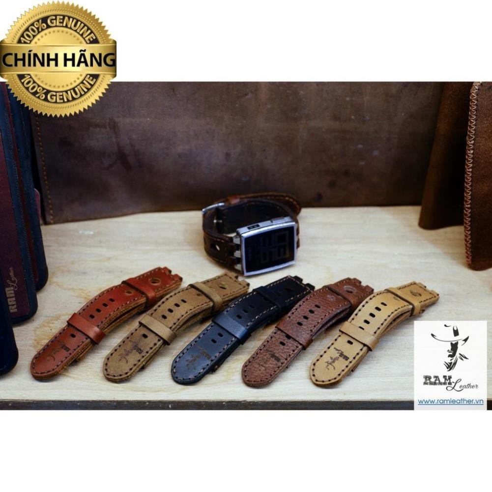 REM LEATHER GENUINE COW LEATHER PEBBLE STEEL WATCH STRAP - สินค้าของแท้
