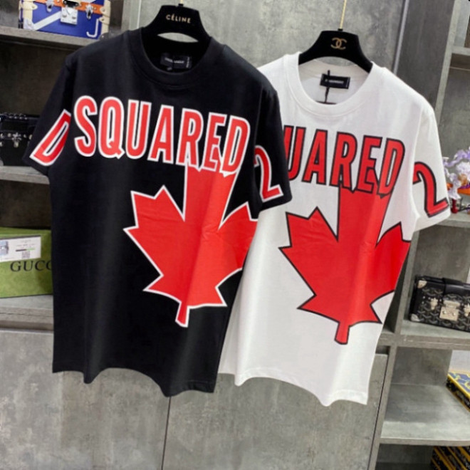 [ Real VIDEO ] เสื้อยืด DSQUARED2 เสื้อยืดพิมพ์ลายใบไม้ DSQ Premium พร้อมโลโก้ใบเมเปิ้ล ผ้าคอตตอนสุด