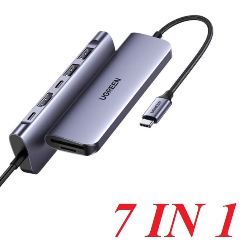 Ugreen 15214 ถึง 2 x USB 3.0 + USB-C 5gbps + USB-C PD 100W + HDMI 4k30Hz + SD TF USB type C อะแดปเตอ