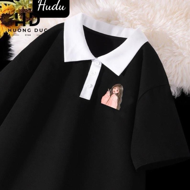 เสื้อโปโล Format หลวม Unisex สําหรับผู้ชายและผู้หญิง เสื้อยืดคอปกโรงเรียนพิมพ์ลายสาว HD1