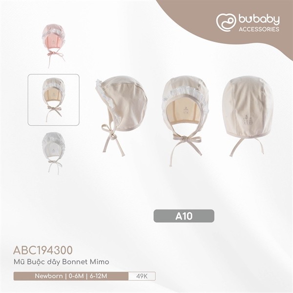 BC1943 - NB/6M Mimo Bubaby หมวกผูกเชือก - สีเบจ A10