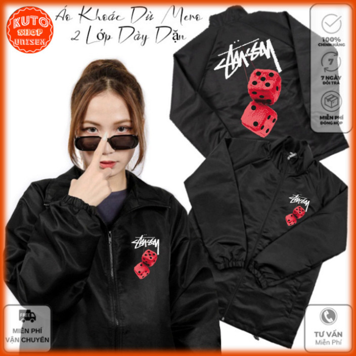 STUSSY Red Dice Parachute Jacket แบรนด์ท้องถิ่น Mero Jacket 2 ชั้นหนา ทรงหลวม คอปก Unisex (D7010L - 