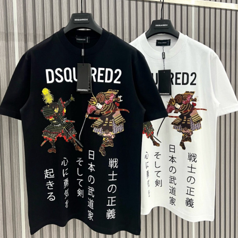 Dsq Samurai เสื้อยืดผู้ชายพิมพ์ลายญี่ปุ่น เสื้อยืดทรงหลวม Unisex Dsquared2 Super Hot 2024 89 89