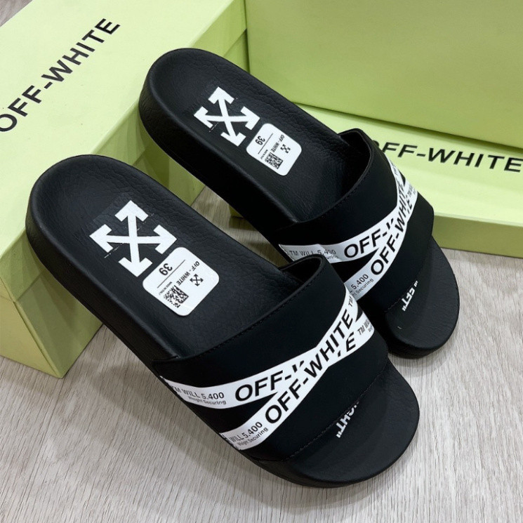 รองเท้าแตะผู้ชายสายไขว้ OFF WHITE พิมพ์ลายนูน - รองเท้าแตะผู้ชายสวยมาก (VIDEO+REAL PHOTOS)