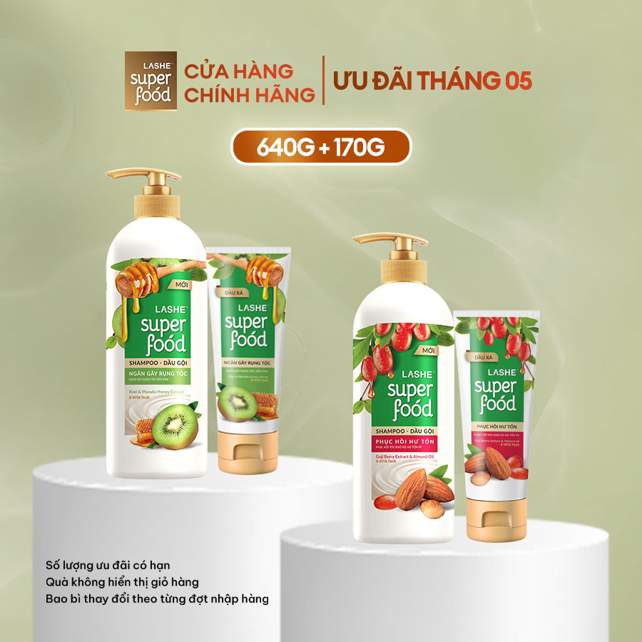Lashe SUPERFOOD Shampoo Combo 640G ฟรี LASHE SUPERFOOD Conditioner 170G