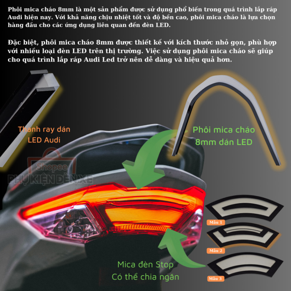 บิลเล็ต LED ด้านหลัง Audi สําหรับ Future125 LED, เครื่องกระจายแสง Mica 8 มม. (ป้องกันการงอ)