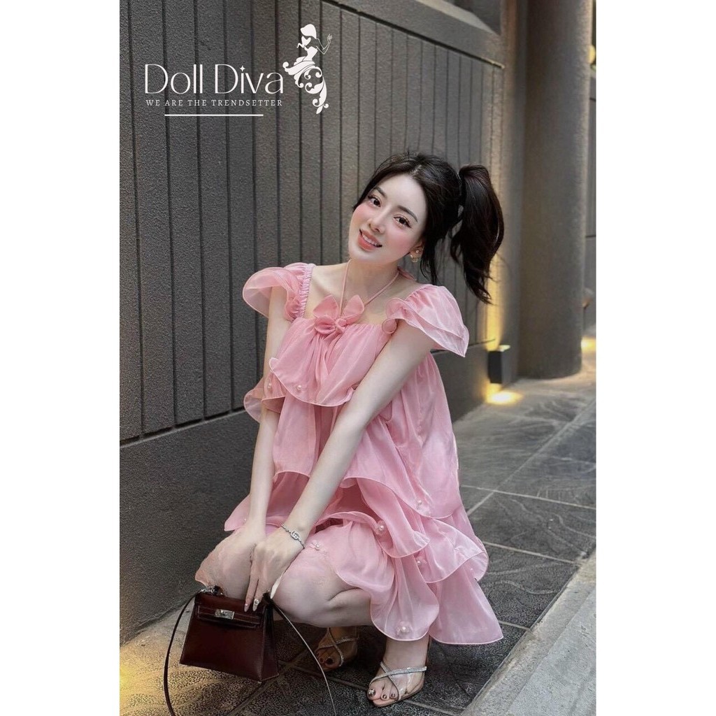 V66 Doll Diva Pink Pearl Layered Chiffon Dress