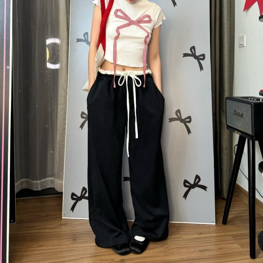 Ab HOUSE BOW PANTS กางเกงร่มชูชีพแบบมีเชือกรูดทรงหลวมสําหรับผู้ชายและผู้หญิง Gonz.brand