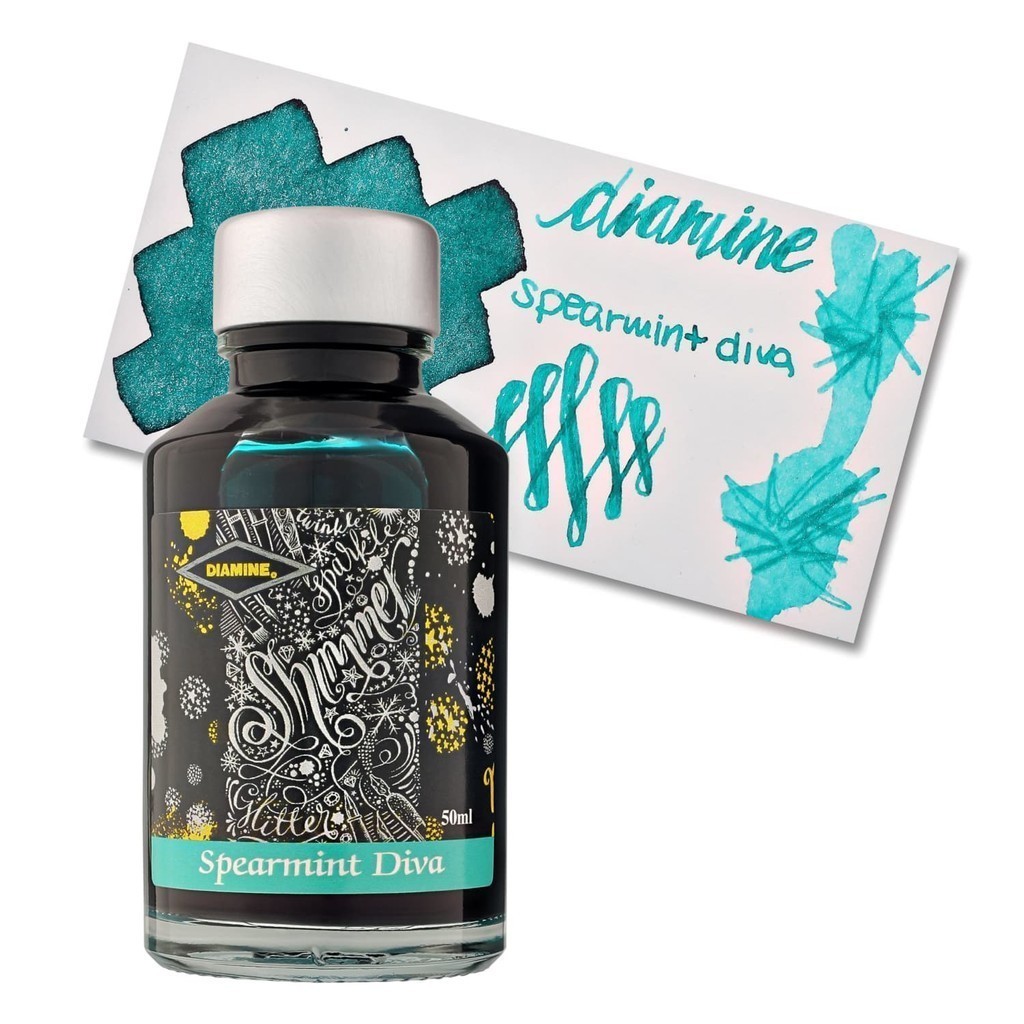 UK Diamine Fountain Pen Ink Bottle, Diamine Shimmer Spearmint Diva Ink Bottle 50ml