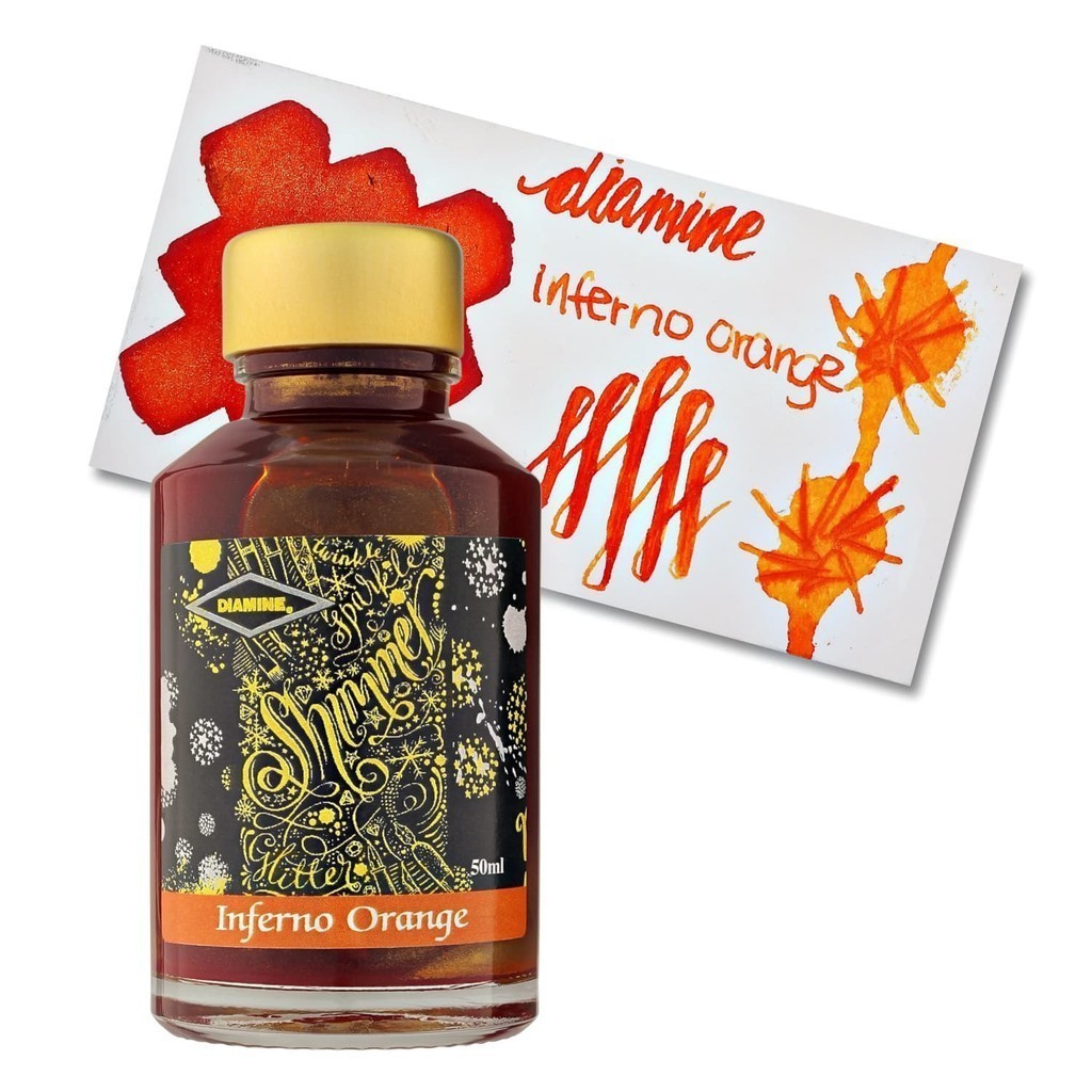 UK Diamine Fountain Pen Ink Bottle, Diamine Shimmer Inferno Orange Ink Bottle 50ml