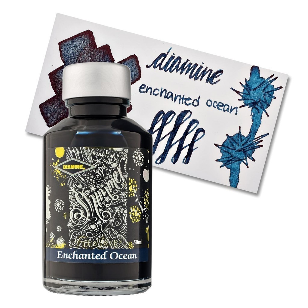British Diamine Fountain Pen Ink Bottle, Diamine Shimmer Enchanted Ocean Ink Bottle 50ml