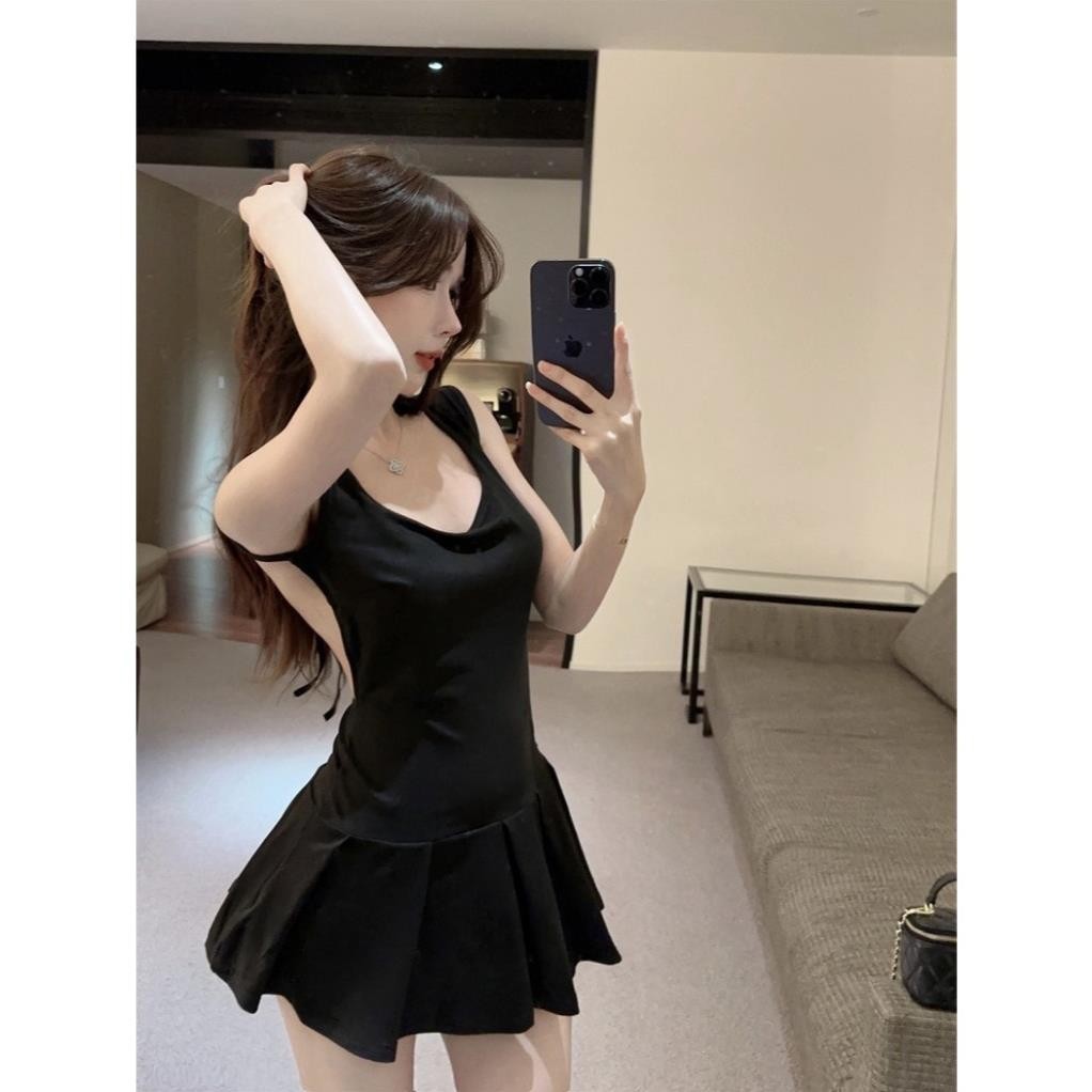 NIVRA เดรสหางปลาเข้ารูปเซ็กซี่คอสี่เหลี่ยมเปลือยหลังชุดเดรสผูกเชือกสวมใส่สบาย-BBD139