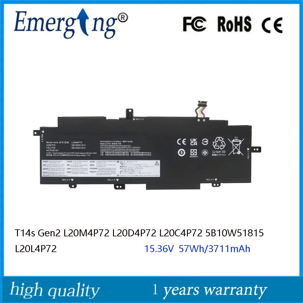15.36โวลต์57Wh ใหม่แล็ปท็อปแบตเตอรี่ L20M4P72สำหรับ Lenovo T Hink P AD T14s Gen 2 2021 L20C4P72 L20D