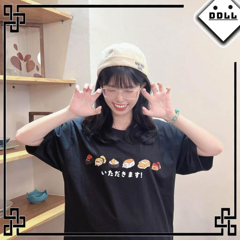 Sushi Cat เสื้อยืด unisex ขนาดใหญ่สําหรับผู้ชายและผู้หญิง