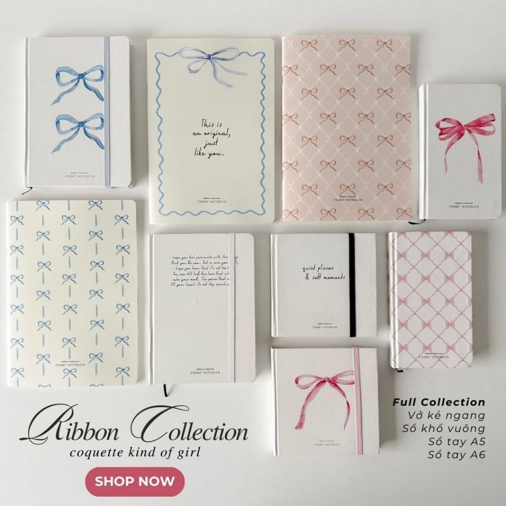 Crabit Ribbon Coquette Collection Notebook with Dot Grid เส้นแนวนอน 130gsm หลายขนาด