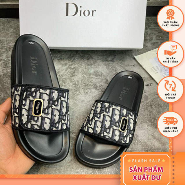 รองเท้าแตะสายรัดแนวนอน Dior พร้อมสายผ้าและโลโก้ตกแต่งของแท้สุดสําหรับผู้ชายและผู้หญิง
