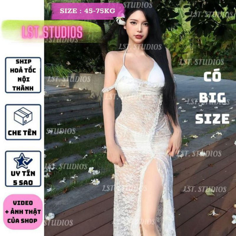 FDL0248 ยาว กรีด ดอกไม้ลูกไม้ชุดกว่าบิกินี่สไตล์ผู้หญิงเซ็กซี่ยั่วยวนเซ็กซี่คอสเพลย์