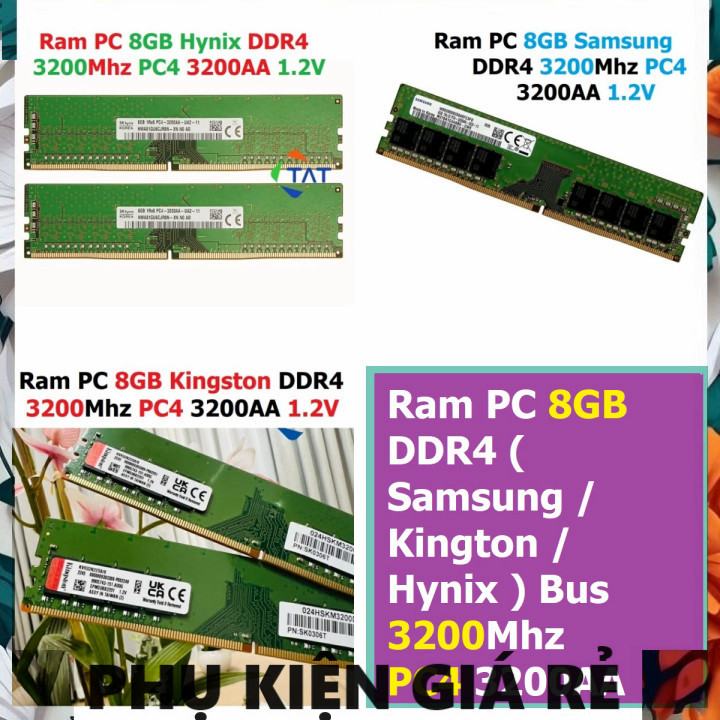 คอมพิวเตอร์แล็ปท็อป Ram DDR4 (Samsung / Kington / Hynix) 8GB Bus 3200Mhz PC4 3200AA 1.2V สําหรับ PC 