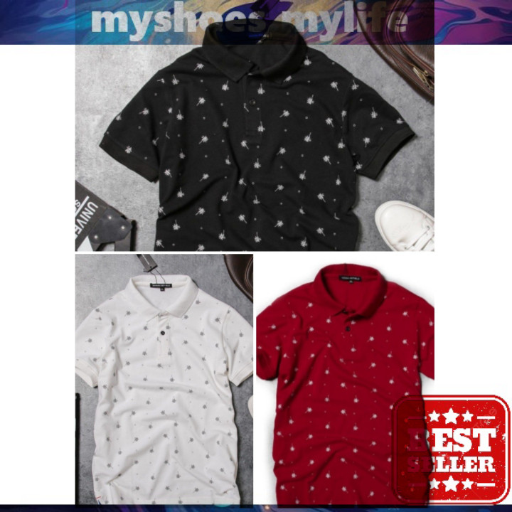 MY SHOES MY LIFE . Q29 - เสื้อยืดแขนสั้นผู้ชาย (ลายต้นมะพร้าว) หนังจระเข้ยืด 4 ทิศทาง c