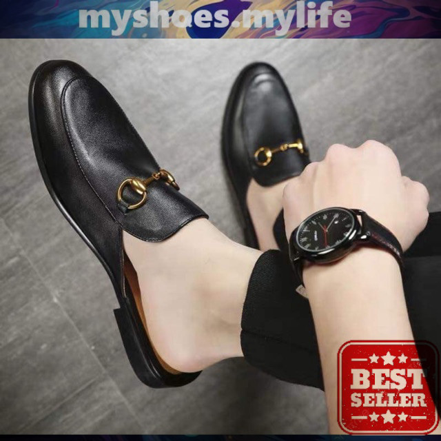 MY SHOES MY LIFE . หนังสีดําผู้ชายโซ่ธรรมดารองเท้าแฟชั่นผู้ชายสําหรับทํางานและเล่นบุคลิกภาพมีสไตล์