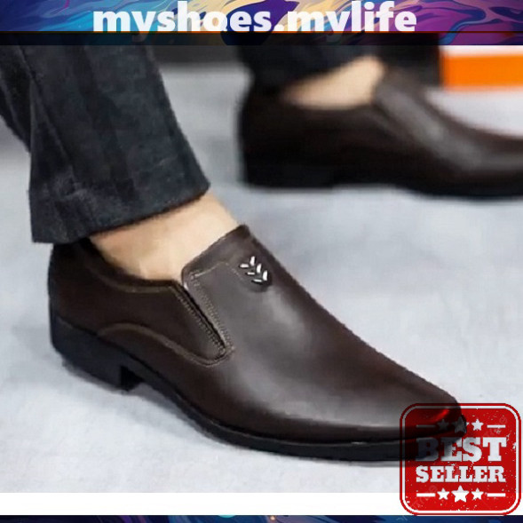 MY SHOES MY LIFE . รองเท้าหนังสํานักงานผู้ชายคุณภาพสูงพื้นยางเย็บทนทานสุดหรูหราและสง่างาม,