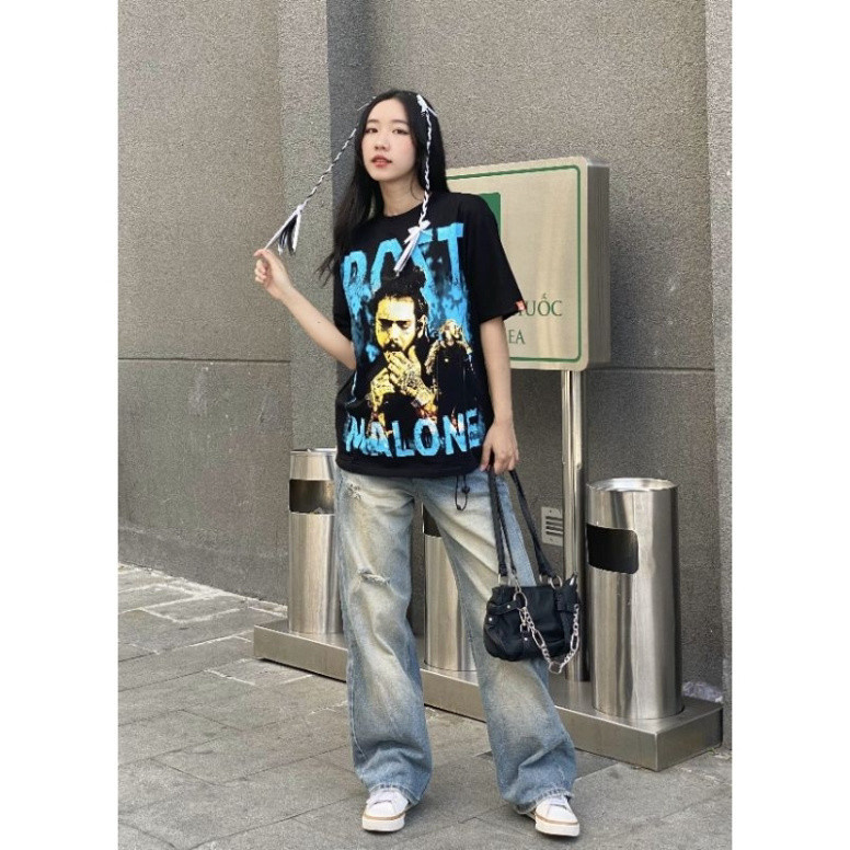เสื้อยืดแบรนด์ท้องถิ่น Kimmery รูปแบบหลวมพิมพ์ลายบุคลิกภาพ Post Malone image Q31