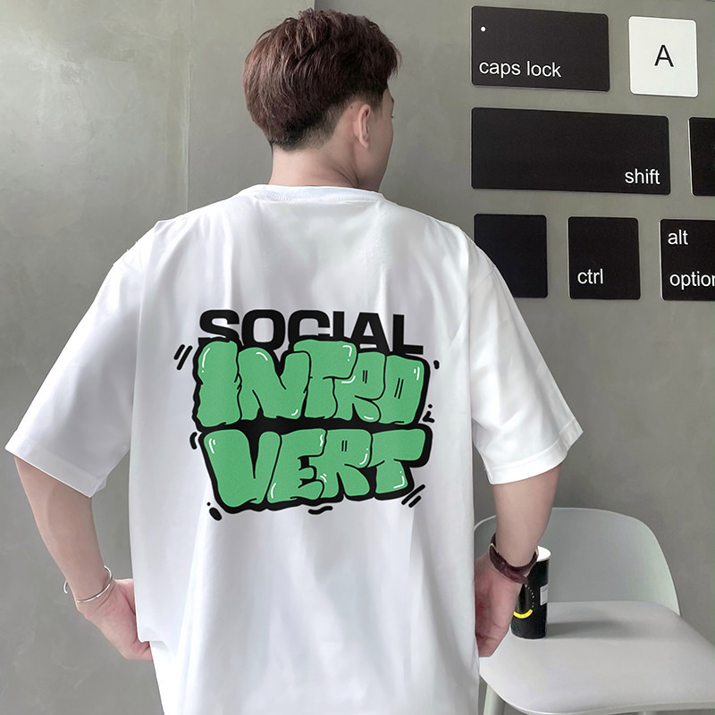 เสื้อยืด unisex ขนาดกลาง Social introvert เสื้อยืดแขนสั้นคอกลมผ้าฝ้ายนุ่มและเย็น - ta tb2014